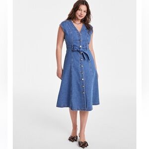 Women’s Sleeveless Belted Denim Midi Dress